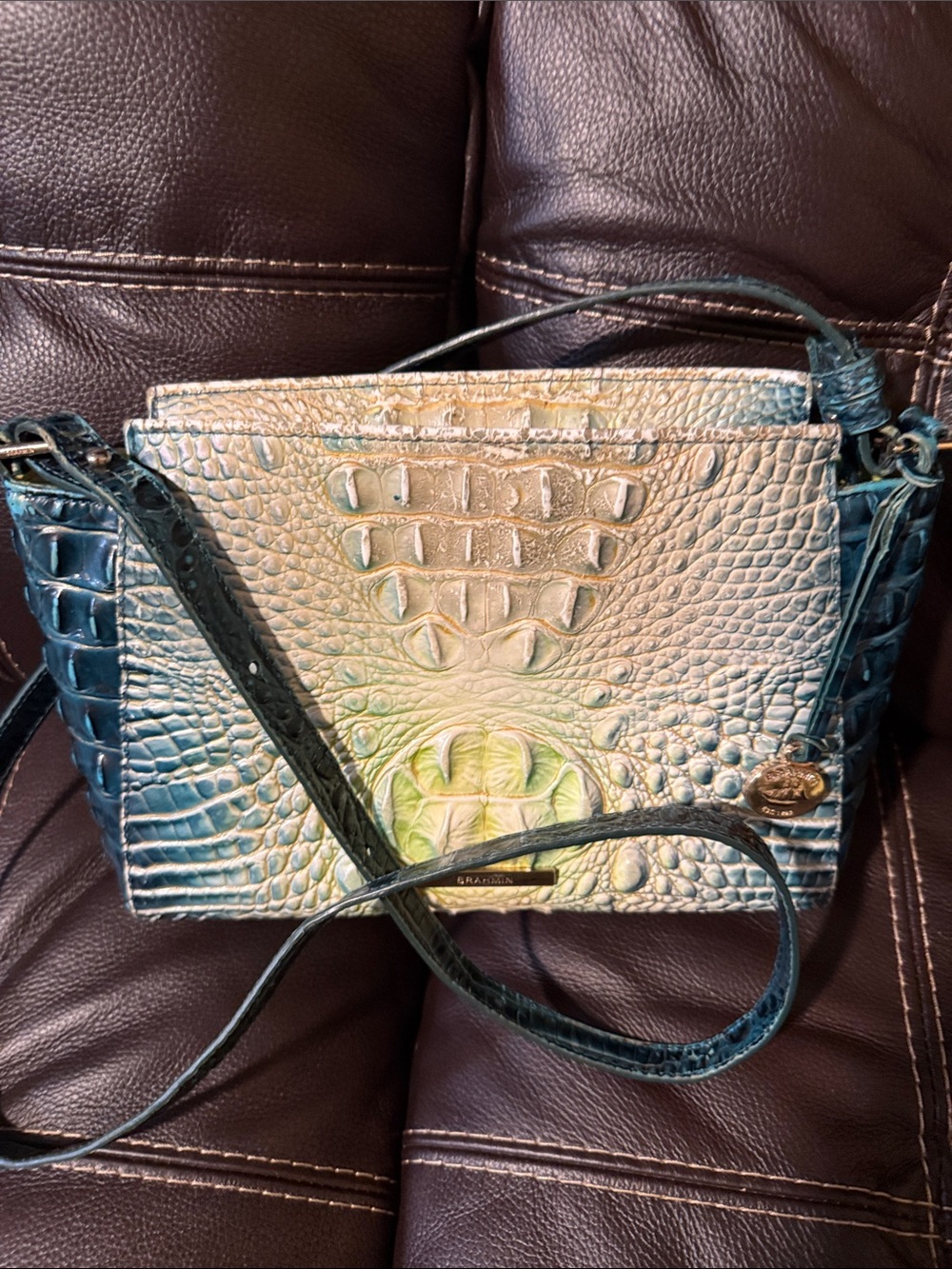 Brahmin Teal Green Croc-Embossed Crossbody Bag - Picture 2 of 16